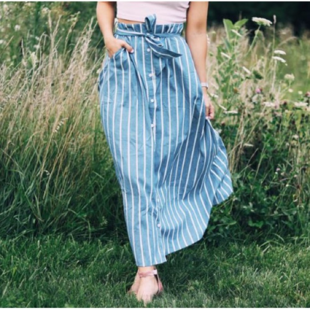 Honey Lake Boutique striped tie waist maxi skirt